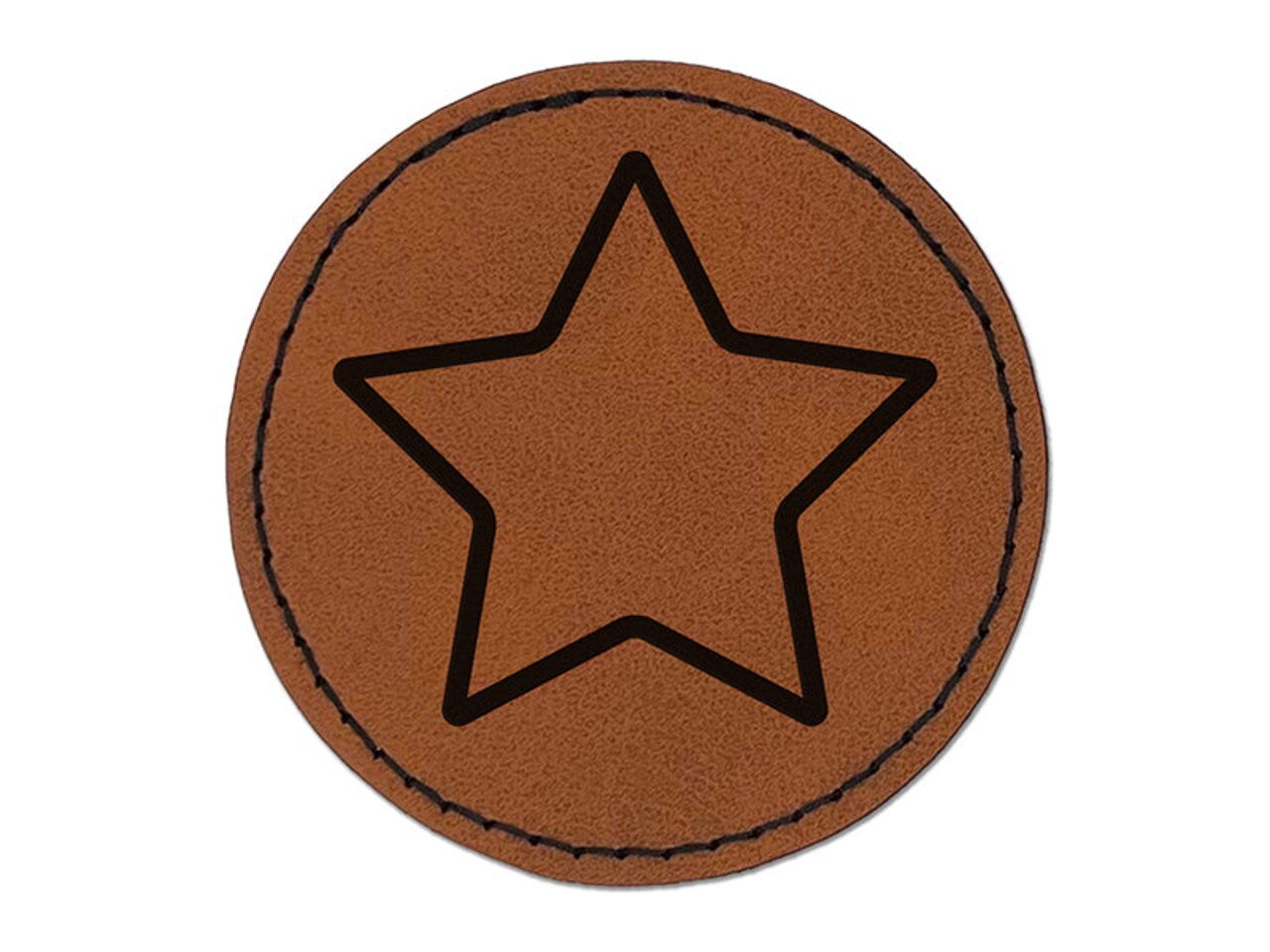 Star Shape Excellent Outline Round Iron-On Engraved Faux Leather Patch Applique - 2.5"